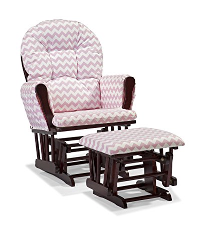 Stork Craft Custom Hoop Glider and Ottoman, Cherry/Pink Chevron