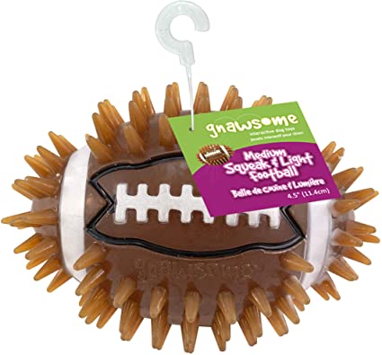 Gnawsome 4.5" Spiky Squeak & Light Football for Dogs - Durable, Rubber Bouncy Puppy Fetch & Chew Toy for Your Pet, Colors Will Vary