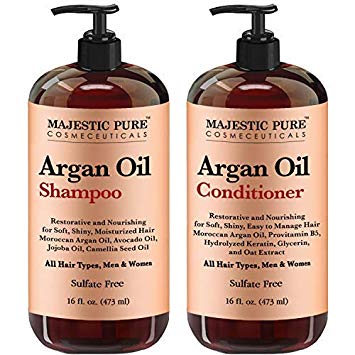 Argan Oil Shampoo and Conditioner, from Majestic Pure, Improve formula Sulfate Free, Vitamin Enriched, Volumizing & Gentle Hair Restoration Formula for Daily Use, for Men and Women, 16 fl oz Each