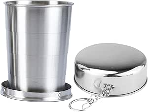 Collapsible Cup, Stainless Steel Camping Cup, Portable Collapsible Cup with Lid, Travel Collapsible Cups, Backpacking Collapsible Cups Foldable Stainless Steel Cups for Traveling, Backpacking, Camping