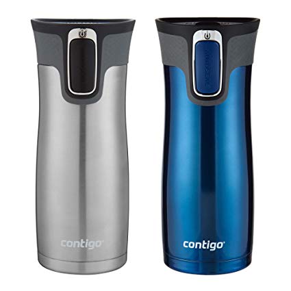 Contigo AUTOSEAL West Loop Vaccuum-Insulated Stainless Steel Travel Mug, 16 oz, Stainless Steel/Monaco Blue, 2-Pack (1 Pack)