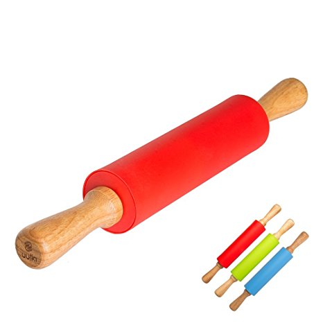 Happy Pastry Chef Non-Stick Silicone Rolling Pin 39cm - Best Rolling Pin for Uniform Dough Thickness - For all your Bakery and Pastry. (Red)