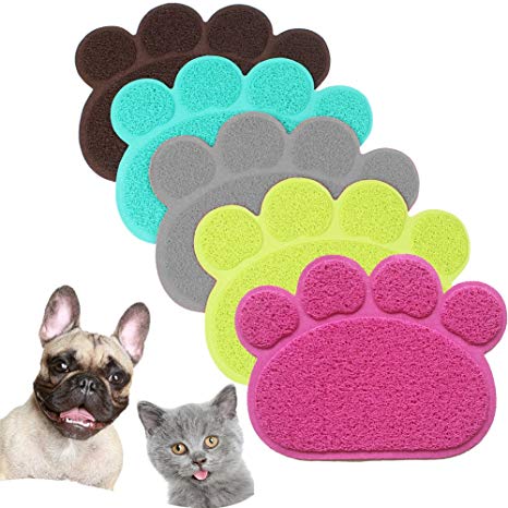 JOYJULY PVC Pet Dog Cat Puppy Kitten Dish Bowl Food Water Feeding Placemat, Non-slip Cat Litter Mat Paw Shape
