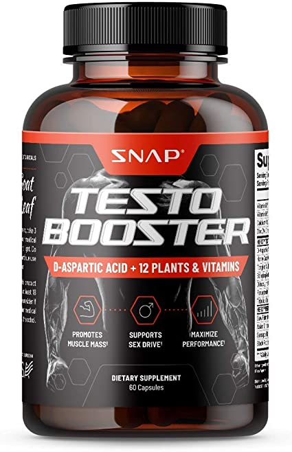 Snap Supplements Men's Testo Booster - Improves Performance Blood Flow, Promotes Muscle Fast, Optimizes Natural Stamina, Energy, Endurance and Strength - 60 Capsules