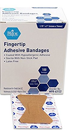 Fingertip Adhesive Bandages - 100 per box - 1.75" x 3" - by Medpride