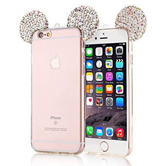 iPhone 7 Plus Case, Lovely Animal 3D Glitter Bling Mouse Ears with Sparkly Diamond Soft Rubber Clear Case for iPhone 7 Pro/7Plus 5.5 Inch