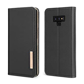 BENTOBEN Genuine Leather Wallet Case for Galaxy Note 9, Heavy Duty Rugged Protective Phone Case Cover with Flip Kickstand Credit Card Slot Cash Holder for Samsung Galaxy Note 9, Black