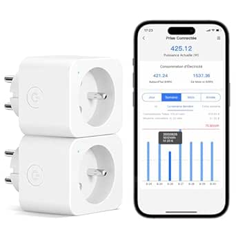 Meross Prise Connectée (FR), 16A Prise WiFi Compatible avec Alexa et Google Home, Lot de 2 Prise Mesure Consommation Intelligente avec Commande Vocale, Contrôle à Distance et Configuration Bluetooth