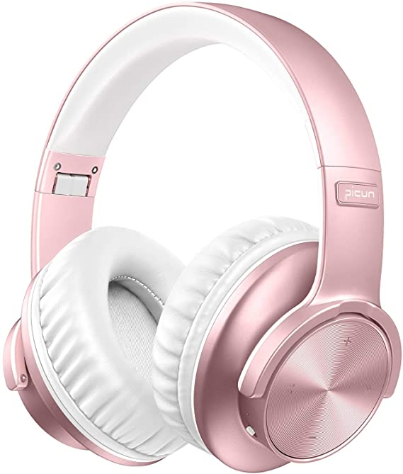 Wireless Headphones, Picun 40 Hours Playtime Bluetooth Headphones Over Ear with Deep Bass, Touch Control, Soft Protein Earpad, Bluetooth5.0 HIFI Sound Headsets w/Mic, Wired/TF Mode for PC TV-Rose Gold