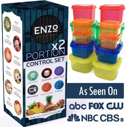 Portion Control Containers 2 Set (14 Pieces) - For Weight Loss and Diet Programs with Lids perfect for measuring food for your 21 Day Diet Plan and Healthy Fitness Meal Prep Lifestyle