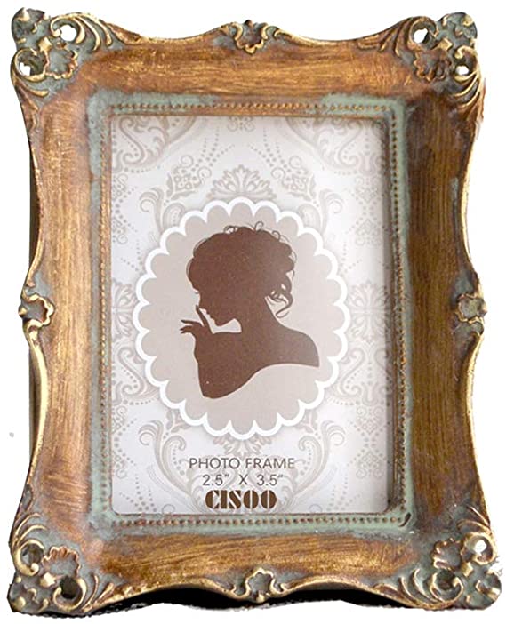 CISOO Vintage Picture Frame 2.5x3.5 Antique Photo Frame Table Top Display and Wall Hanging Home Decor (Bronze)