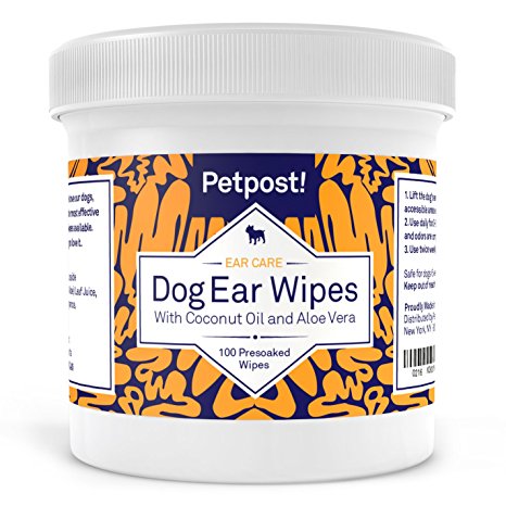 Petpost | Dog and Cat Ear Cleaner Wipes - 100 Ultra Soft Cotton Pads in Coconut Oil Solution - Treatment for Pet Ear Mites & Pet Ear Infections