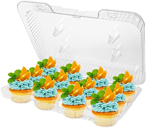 Stock Your Home 12-Compartment Disposable Containers (40 Count) - Plastic Mini Cupcake Containers - Disposable Trays for Small Cupcakes & Muffins - Hinged Lock Cupcake Clamshell - Mini Cupcake Storage