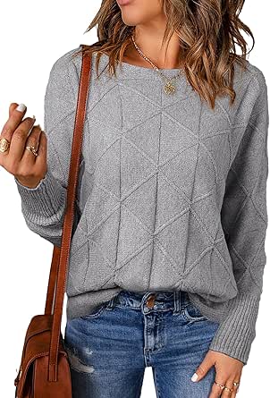 EVALESS Casual Crewneck Sweaters for Women Fall 2024 Lightweight Long Batwing Sleeve Pullover Sweaters Tops Knit Clothes