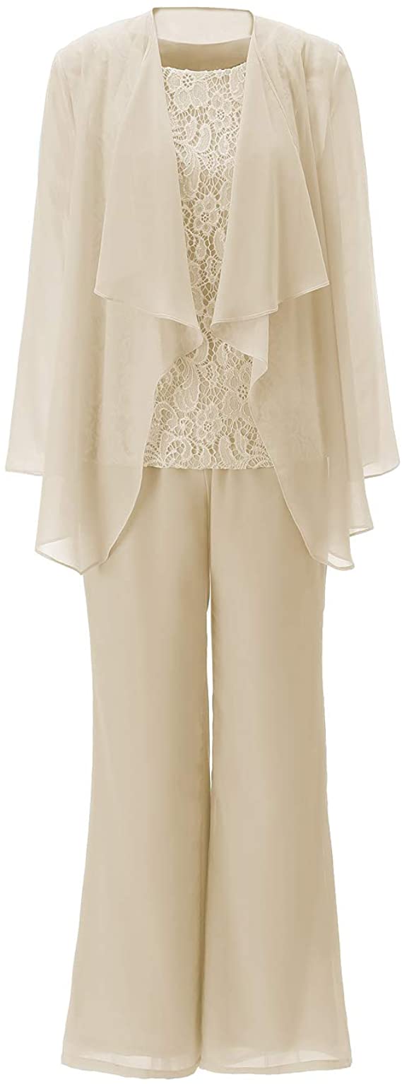 Fitty Lell Women's Elegant Chiffon Mother of The Bride Dress Plus Size 3-Piece Pant Suit Set for Women Formal