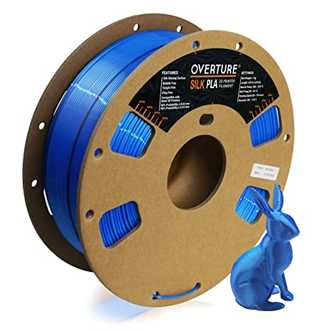 OVERTURE Silk Filament PLA 1.75mm Clog-Free Shiny 3D Printer Filament, 1kg Spool (2.2lbs), Dimensional Accuracy  /- 0.03 mm, Silk Blue