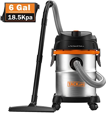 TACKLIFE Stainless Steel Shop Vacuum, 6 Gallon 6 Peak Hp Wet and Dry Vacuum, Wet/Dry Powerful Suction, Blow 3 in 1 Function, Suitable for Garage, Basement, Van, Workshop, Vehicle - PVC05B