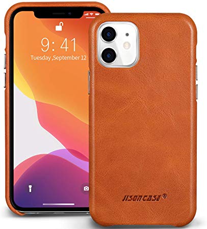 JISONCASE Leather Cases for iPhone 11 6.1 inch Support Wireless Charging Handmade Vintage Style Protective Slim Covers for Apple iPhone 11 JS-IPE-01A20