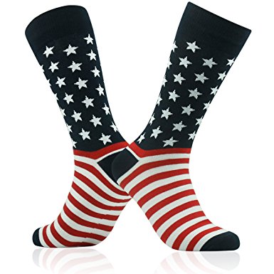 Patriotic American Flag Socks, SUTTOS Men's Fashion Pattern Casual Crew Dress Socks for Groomsmen Wedding Gifts 2-20 Pairs
