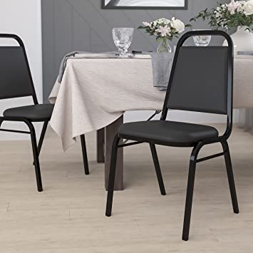 Flash Furniture Hercules Series Trapezoidal Back Stacking Banquet Chair in Black Vinyl - Black Frame