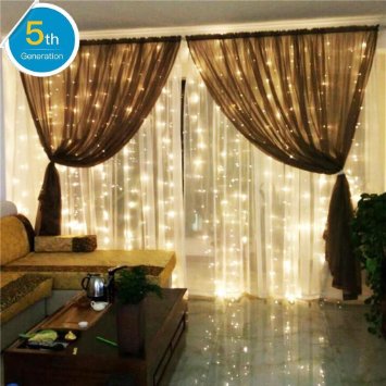 AMARS 3M*3M 300leds Bedroom LED Icicle Curtain Lights Window Wall Waterfall Decoration Lights Outdoor Indoor 8 Modes LED String Light for Wedding, Party, Home (Warm White)