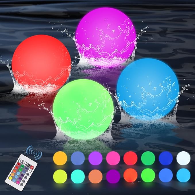 Floating Pool Lights - 3 Inch Orb Light That Float,Upgraded IP68 Waterproof Color Changing Led Glow Globe Pool, 16 RGB Colors Hot Tub Lights Perfect for Indoor/Outdoor (4 PCS)