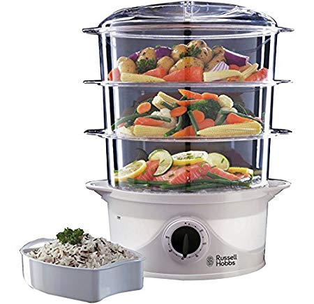 Russell Hobbs 3 Tier 9 L Capacity 800 W Food Steamer 21141 - White (Black)