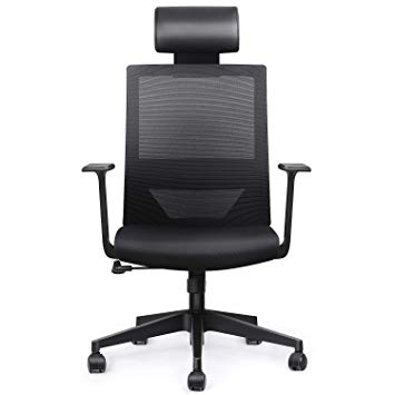 TUSY Mesh Office Chair Ergonomic High Back Desk Chair with High Density Sponge Cushion and Lumbar Support PU Headrest and Armrests