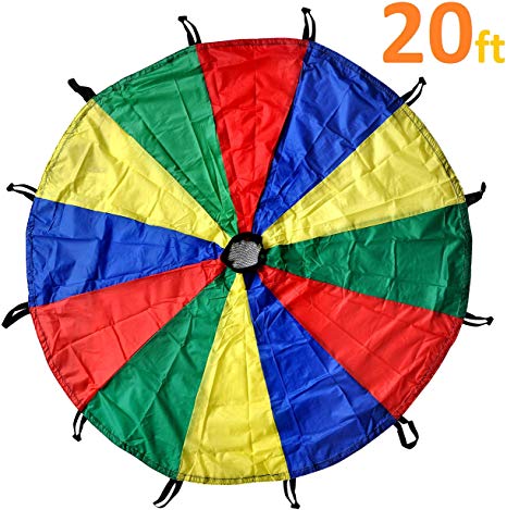 GSI Kids Play Parachute Rainbow Parachute Toy Tent Game for Children Gymnastic Cooperative Play and Outdoor Playground Activities (20 Feet 20 Handles)