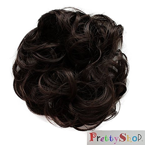 PRETTYSHOP Scrunchie Scrunchy Bun Up Do Hair piece Hair Ribbon Ponytail Extensions Wavy Curly or Messy dark brown 4A
