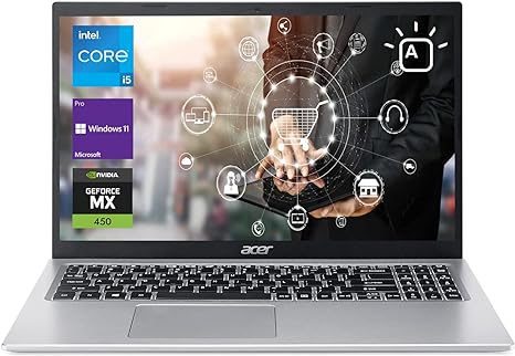 acer Aspire 5 Business Slim Laptop, 15.6" FHD Display, Intel Core i5-1135G7, NVIDIA GeForce MX450, 12GB RAM, 512GB SSD, Webcam, Backlit Keyboard, HDMI, RJ-45, Wi-Fi 6, Windows 11 Pro, Silver, N20C7