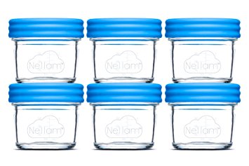 Nellam Baby Food Storage Containers - Leakproof, Airtight, Glass Jars for Freezing & Homemade Babyfood Prep - Reusable, BPA Free, 6 x 4oz Set, that is Microwave & Dishwasher Safe