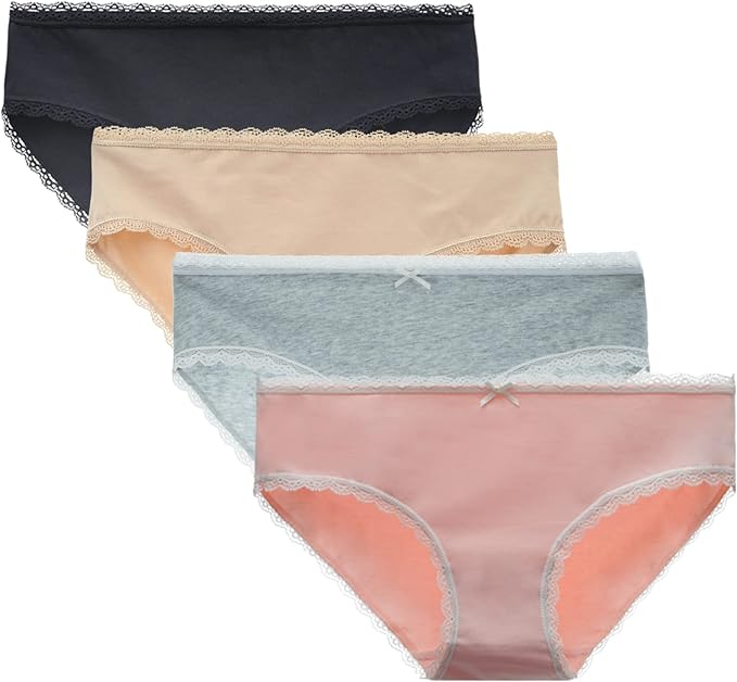 Women's Cotton Underwear Lace Trim Hipster Breathable Panties Ladies Underwear Multipack