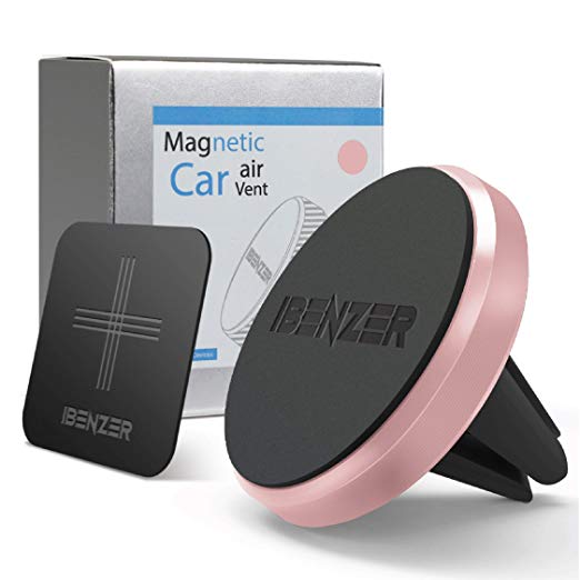 Magnetic Phone Car Mount, iBenzer Magon Cellphone Metal Air Vent Magic Cell Phone Holder for All Mobile Smartphones iPhone Samsung Galaxy Note Google Pixel, Rose Gold,CMH-AV02MPK-A