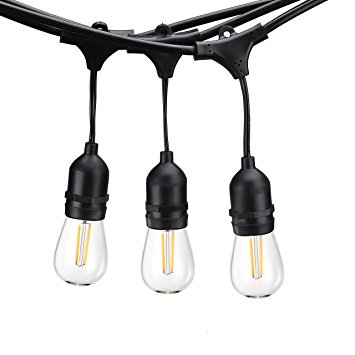 Cymas Outdoor String Lights, 49 Ft Weatherproof E26 LED Light with 15 Dropped Sockets-Bulbs Included