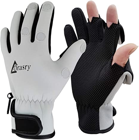 Drasry Neoprene Fishing Gloves Touchscreen 3 Cut Fingers Warm Cold Weather Waterproof Suitable for Men and Women Ice Fishing Fly Fishing Photography Motorcycle Running Shooting Hiking