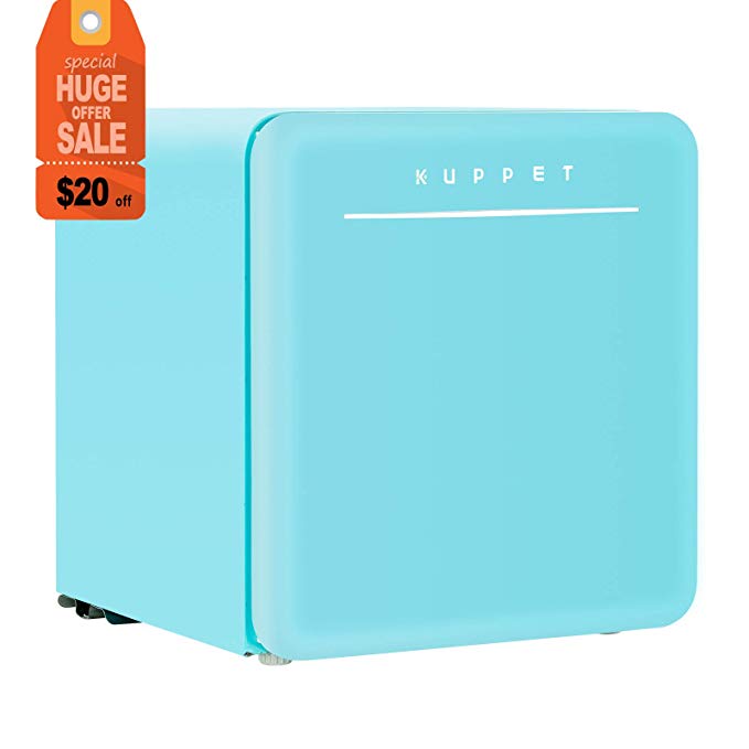 KUPPRT Classic Retro Compact Refrigerator Single Door, Mini Fridge with Freezer, Small Drink Chiller for Home,Office,Dorm, Small beauty cosmetics Skin care mask refrigerated for home,1.6 Cu.Ft, Blue