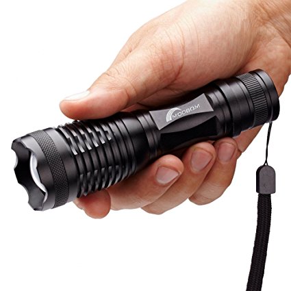 Moobom Flashlight 1800 Lumens,5 Modes Black Color Zoomable Flashlight XM-L T6 LED Torch Zoom included Battery