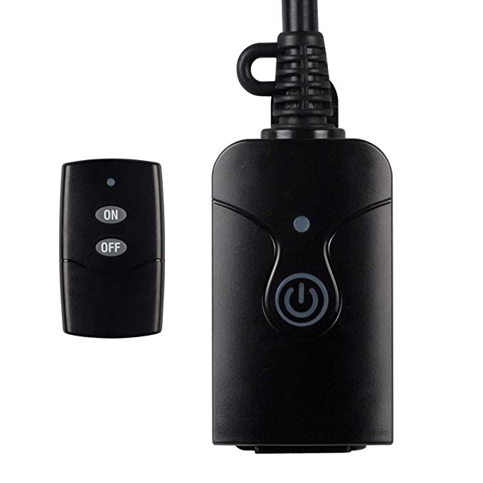 HBN Water Resistant Long Range Wireless Remote Control Electrical Outlet Switch (Black) 1 Grounded Outlet With Remote Control Ideal for Decorative Lights, Home and Garden