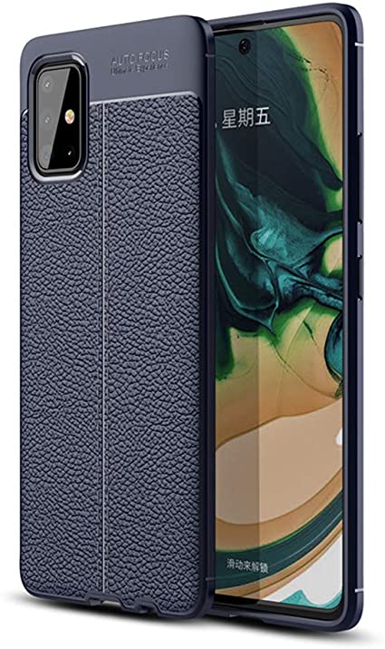 Galaxy A71 5G Case, Silicone Leather[Slim Thin] Flexible TPU Protective Case Shock Absorption Carbon Fiber Cover for Samsung Galaxy A71 5G Case (Navy)