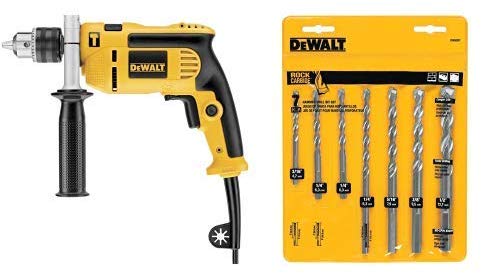 DEWALT DWE5010 1/2-Inch Single Speed Hammer Drill with DEWALT DW5207 7-Piece Premium Percussion Masonry Drill Bit Set