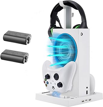 Lictin Cooling Fan Charging Station for Xbox Series S Console & Controller, Upgraded 2 Cooler Fan System Stand, Vertical Dual Charger Station Dock Accessories with 2 x 1400mAh Rechargeable Battery