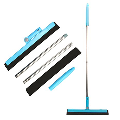 Removable Floor Squeegee Broom with 37 inch Stainless Steel Handle – Squeegee Edge Replaceable Blade, Water Wiper Window Glass Sweep Brush Perfect for Pet Hair/Window Cleaning ( 2 Pcs EVA Blade)