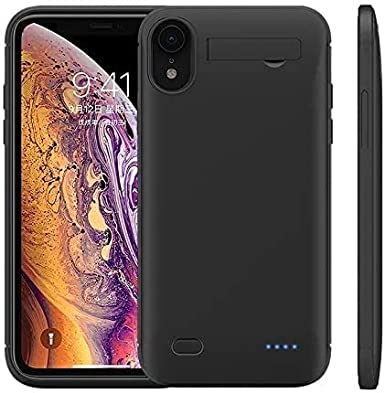 AFTRYOUGO Battery Case for iPhone XR(6.1 inch), [7200mAh] Slim Portable Protective Charging Backup Power Bank Compatible with XR，Charging Stand (XDL-640MW)-Black