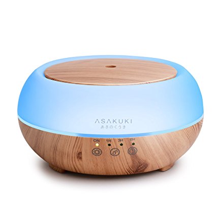 Premium Touch Sensitive Essential Oil Diffuser 300ML - 5 In 1 Ultrasonic Aromatherapy Fragrant Oil Vaporizer , Purifies and Humidifies The Air, Auto-Off Safety Switch, 7 LED Light Colors By ASAKUKI