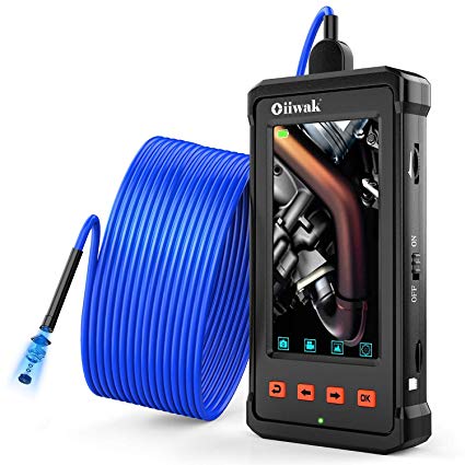 Industrial Endoscope, Oiiwak Borescope with 5.5mm Micro Inspection Camera 1080P, Waterproof Semi-Rigid Gooseneck 4.3inch LCD Screen 6 LED Lights, Tool Box(5m/16.4ft)
