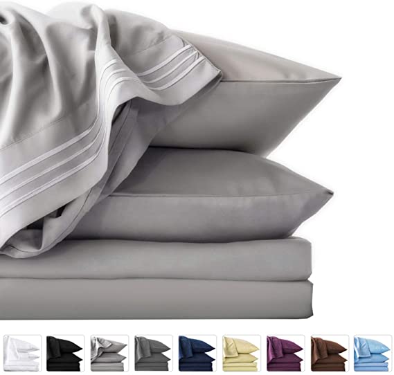 LIANLAM Twin XL 4 Piece Bed Sheets Set - Super Soft Brushed Microfiber 1800 Thread Count - Breathable Luxury Egyptian Sheets Deep Pocket - Wrinkle and Hypoallergenic(Twin XL, Grey)