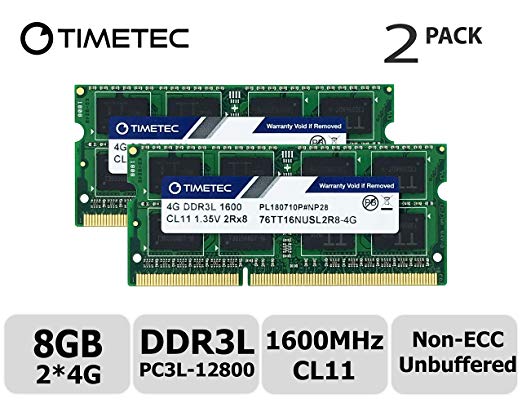 Timetec Hynix IC 8GB Kit (2x4GB) DDR3L 1600MHz PC3-12800 Unbuffered Non-ECC 1.35V CL11 2Rx8 Dual Rank 204 Pin SODIMM Laptop Notebook Computer Memory Ram Module Upgrade (Dual Rank 8GB Kit (2x4GB))