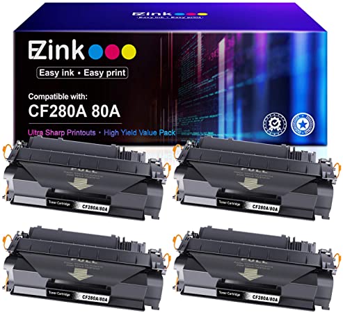 E-Z Ink (TM) Compatible Toner Cartridge Replacement for HP 80A CF280A 80X CF280X (Black, 4-Pack)