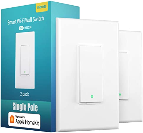 meross Smart Light Switch Works with Apple Homekit, Siri, Alexa and Google Assistant, 2.4Ghz WiFi Light Switch, Neutral Wire Required, Single Pole, Remote Control, Schedule, No Hub Needed, 2 Pack